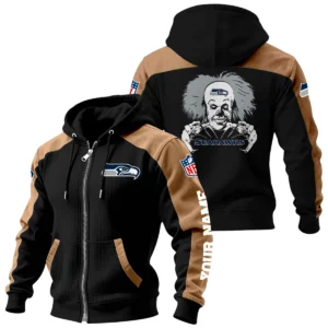 Seattle Seahawks Zip-Up Hoodie Jacket Contrast Sleeves, Custom Name