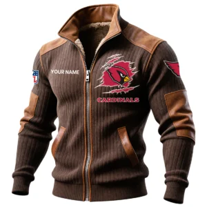 Arizona Cardinals Ribbed Knit Zip-Up Jacket With Leather Accents Custom Name