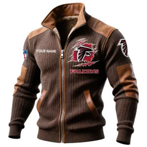 Atlanta Falcons Ribbed Knit Zip-Up Jacket With Leather Accents Custom Name