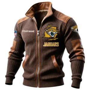 Jacksonville Jaguars Ribbed Knit Zip-Up Jacket With Leather Accents Custom Name