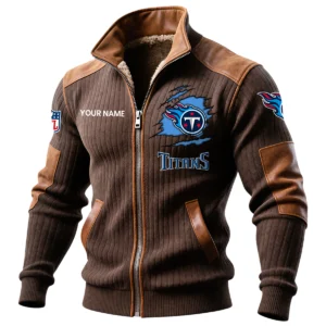 Tennessee Titans Ribbed Knit Zip-Up Jacket With Leather Accents Custom Name