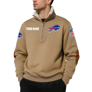 Buffalo Bills Quarter Zip Sweatshirt Fleece-Lined Collar Custom Name