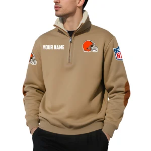 Cleveland Browns Quarter Zip Sweatshirt Fleece-Lined Collar Custom Name