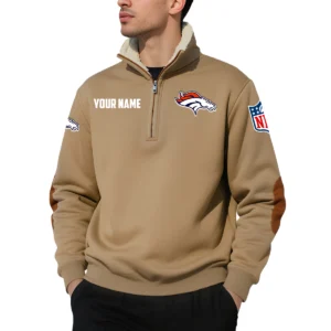 Denver Broncos Quarter Zip Sweatshirt Fleece-Lined Collar Custom Name