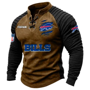 Buffalo Bills Vintage Lace-Up Long Sleeve Shirt Custom Name