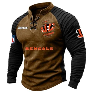 Cincinnati Bengals Vintage Lace-Up Long Sleeve Shirt Custom Name