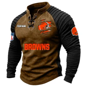 Cleveland Browns Vintage Lace-Up Long Sleeve Shirt Custom Name