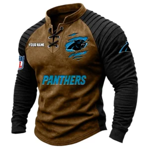 Carolina Panthers Vintage Lace-Up Long Sleeve Shirt Custom Name