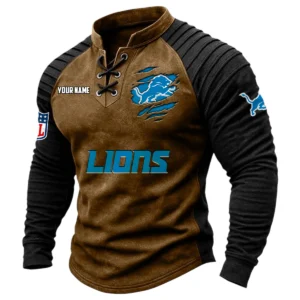 Detroit Lions Vintage Lace-Up Long Sleeve Shirt Custom Name