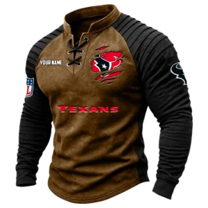 Houston Texans Vintage Lace-Up Long Sleeve Shirt Custom Name