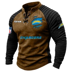 Los Angeles Chargers Vintage Lace-Up Long Sleeve Shirt Custom Name