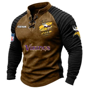 Minnesota Vikings Vintage Lace-Up Long Sleeve Shirt Custom Name