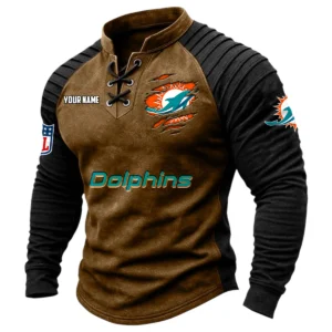 Miami Dolphins Vintage Lace-Up Long Sleeve Shirt Custom Name
