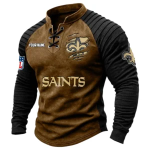 New Orleans Saints Vintage Lace-Up Long Sleeve Shirt Custom Name