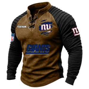 New York Giants Vintage Lace-Up Long Sleeve Shirt Custom Name