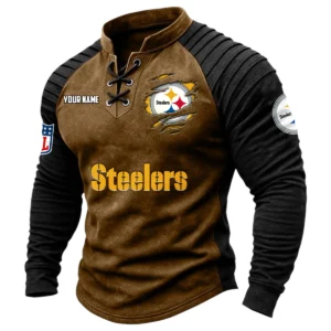 Pittsburgh Steelers Vintage Lace-Up Long Sleeve Shirt Custom Name