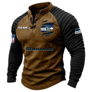 Seattle Seahawks Vintage Lace-Up Long Sleeve Shirt Custom Name