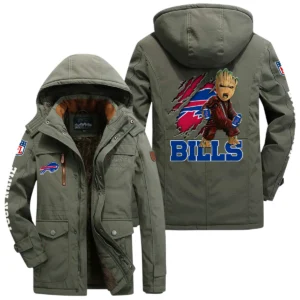 Buffalo Bills Windproof Jacket Hooded, Thick Fleece Lined Multiple Pockets Custom Name