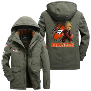 Denver Broncos Windproof Jacket Hooded, Thick Fleece Lined Multiple Pockets Custom Name