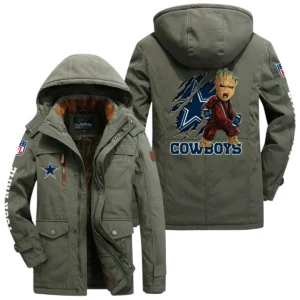 Dallas Cowboys Windproof Jacket Hooded, Thick Fleece Lined Multiple Pockets Custom Name