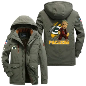 Green Bay Packers Windproof Jacket Hooded, Thick Fleece Lined Multiple Pockets Custom Name