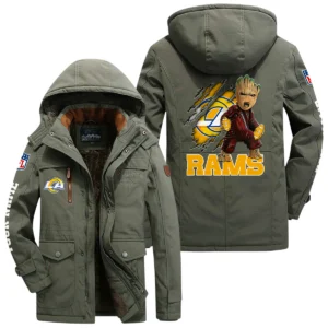 Los Angeles Rams Windproof Jacket Hooded, Thick Fleece Lined Multiple Pockets Custom Name