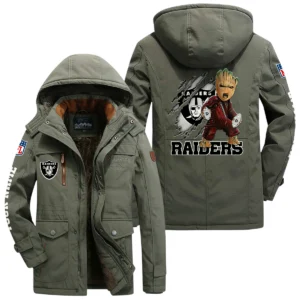 Las Vegas Raiders Windproof Jacket Hooded, Thick Fleece Lined Multiple Pockets Custom Name