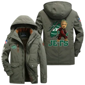New York Jets Windproof Jacket Hooded, Thick Fleece Lined Multiple Pockets Custom Name