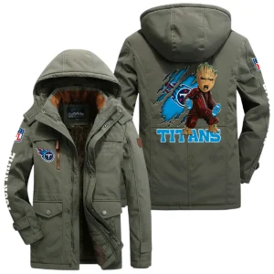 Tennessee Titans Windproof Jacket Hooded, Thick Fleece Lined Multiple Pockets Custom Name