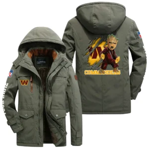 Washington Commanders Windproof Jacket Hooded, Thick Fleece Lined Multiple Pockets Custom Name
