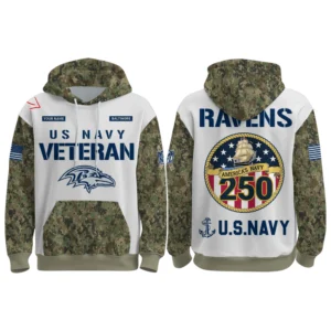 Baltimore Ravens x  US Navy 250th Birthday 3D Hoodie Limited 2026 Custom Your Name