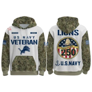 Detroit Lions x US Navy 250th Birthday 3D Hoodie Limited 2026 Custom Your Name