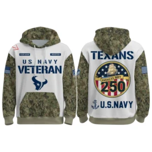 Houston Texans x US Navy 250th Birthday 3D Hoodie Limited 2026 Custom Your Name