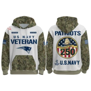New England Patriots x US Navy 250th Birthday 3D Hoodie Limited 2026 Custom Your Name