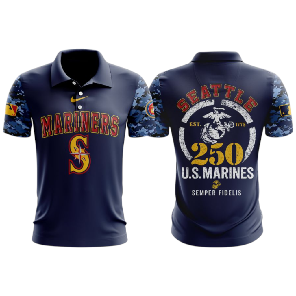 Seattle Mariners x US Marine Semper Fidelis 250th Birthday 3D Polo Limited 2026 Seattle Mariners x US Marine Semper Fidelis 250th Birthday 3D Polo Limited 2026
