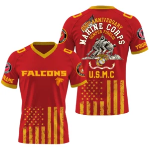 Atlanta Falcons x US Marine Corps 250th Anniversary V-Neck Short Sleeve Jersey 3D Limited 2026 Custom Name & Number