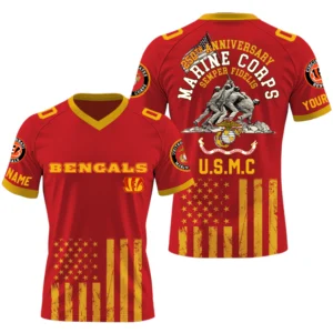 Cincinnati Bengals x US Marine Corps 250th Anniversary V-Neck Short Sleeve Jersey 3D Limited 2026 Custom Name & Number