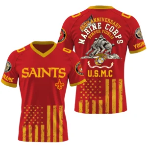 New Orleans Saints x US Marine Corps 250th Anniversary V-Neck Short Sleeve Jersey 3D Limited 2026 Custom Name & Number