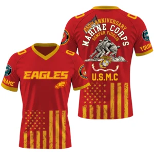 Philadelphia Eagles x US Marine Corps 250th Anniversary V-Neck Short Sleeve Jersey 3D Limited 2026 Custom Name & Number