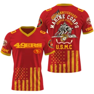 San Francisco 49ers x US Marine Corps 250th Anniversary V-Neck Short Sleeve Jersey 3D Limited 2026 Custom Name & Number