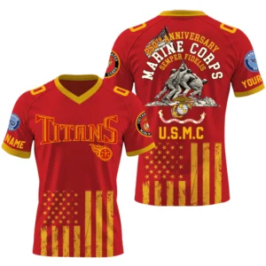 Tennessee Titans x US Marine Corps 250th Anniversary V-Neck Short Sleeve Jersey 3D Limited 2026 Custom Name & Number