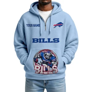 Buffalo Bills x Quarter Zip Waffle Knit Hoodie Custom Your Name