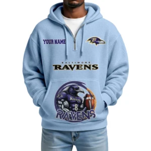 Baltimore Ravens x Quarter Zip Waffle Knit Hoodie Custom Your Name