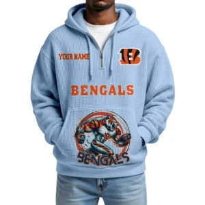 Cincinnati Bengals x Quarter Zip Waffle Knit Hoodie Custom Your Name
