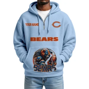Chicago Bears x Quarter Zip Waffle Knit Hoodie Custom Your Name