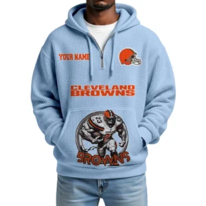 Cleveland Browns x Quarter Zip Waffle Knit Hoodie Custom Your Name