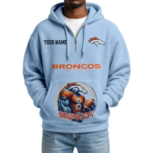 Denver Broncos x Quarter Zip Waffle Knit Hoodie Custom Your Name