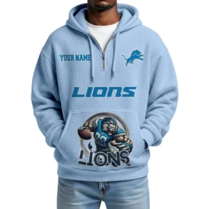 Detroit Lions x Quarter Zip Waffle Knit Hoodie Custom Your Name