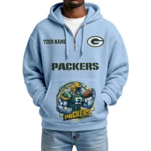 Green Bay Packers x Quarter Zip Waffle Knit Hoodie Custom Your Name