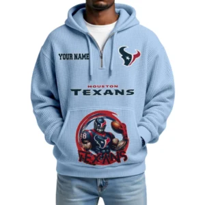 Houston Texans x Quarter Zip Waffle Knit Hoodie Custom Your Name